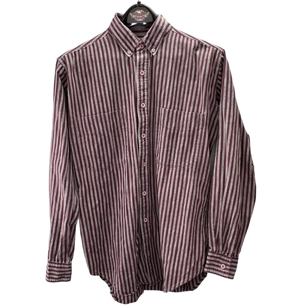 Sir William Button Down Shirt size M 15-15.5 Men Burgundy Gray Long Sleeve Strip